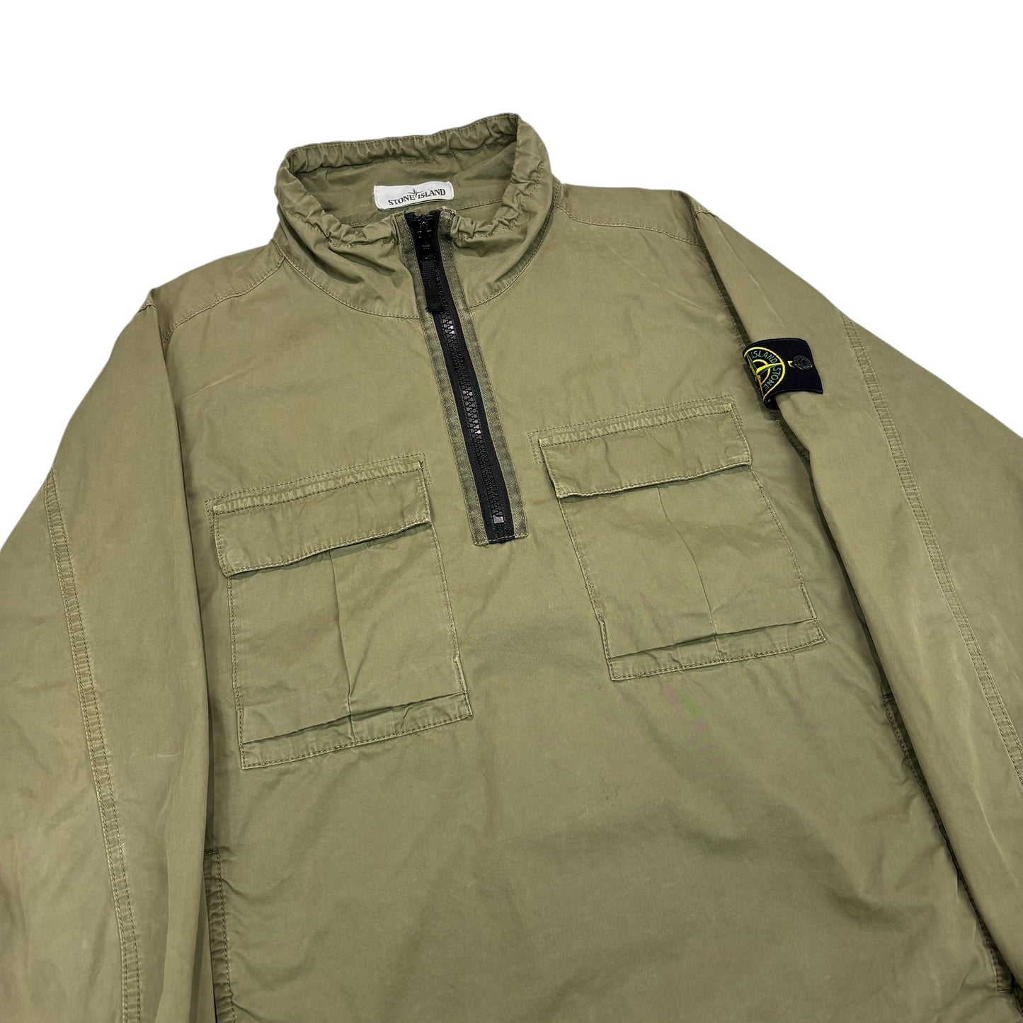 Stone Island Green Quarter Zip Compass-patch Pull Over Smock Jacket