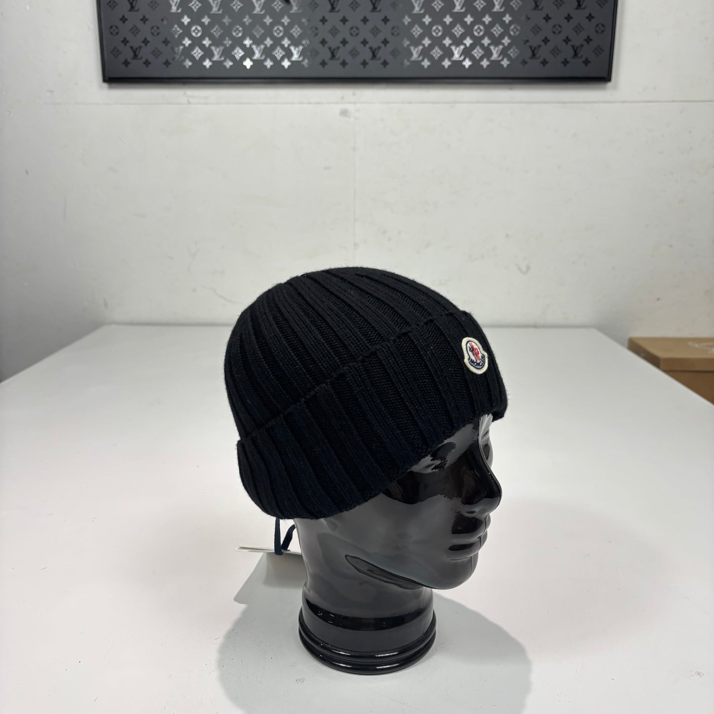 Moncler Black Cotton Berretto Tricot Classic Patch Beanie