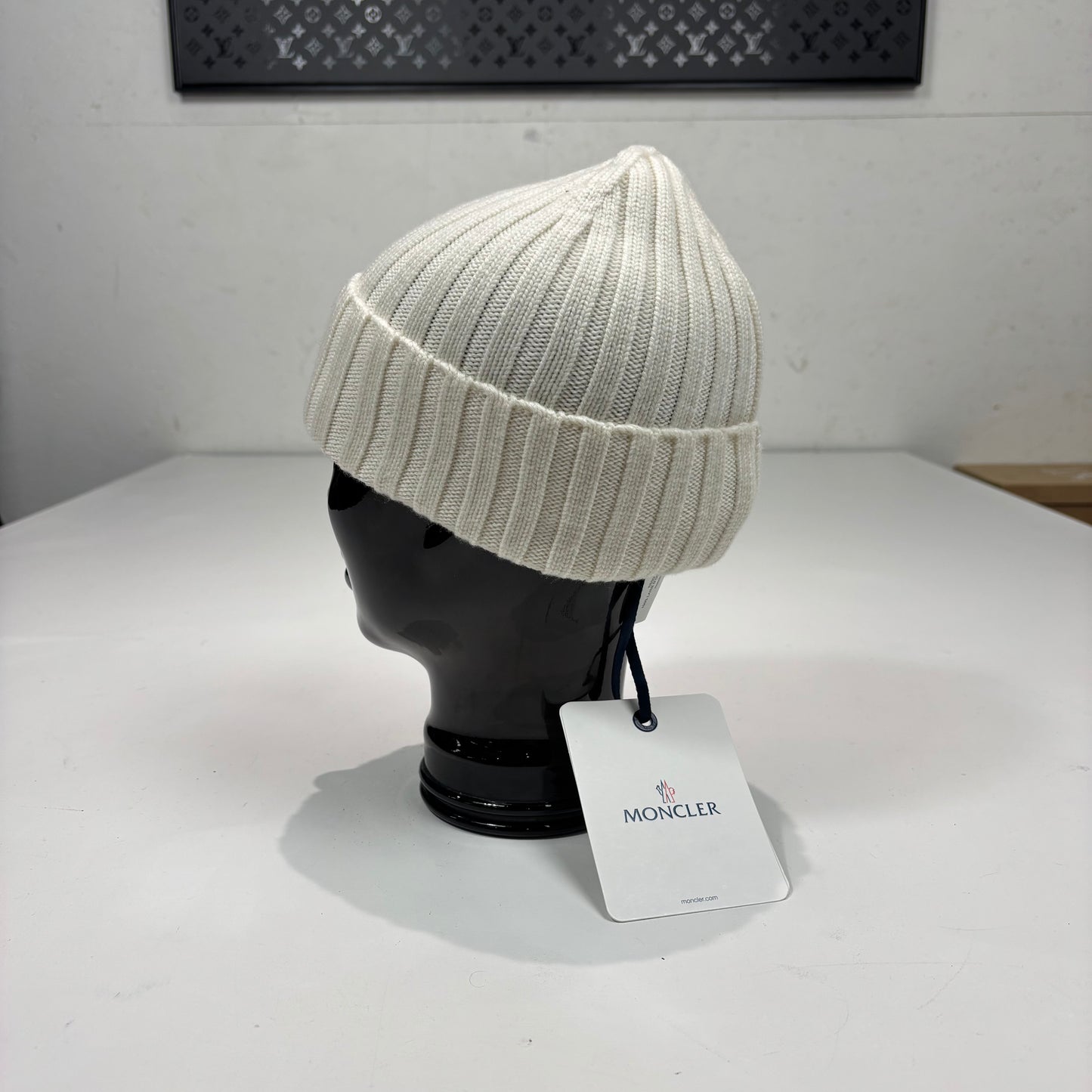 Moncler White Cotton Berretto Tricot Classic Patch Beanie
