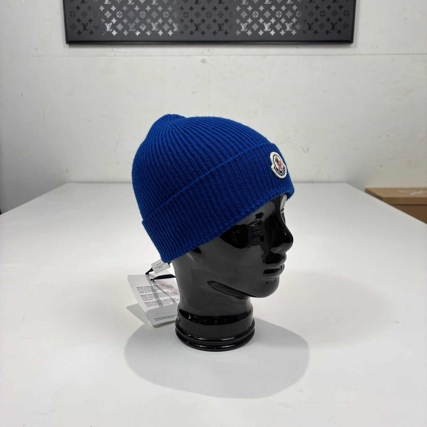 Moncler Blue Cotton Berretto Tricot Classic Patch Beanie