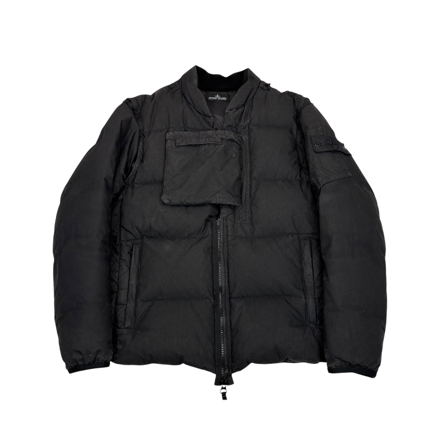 Stone Island Black Shadow Project Compass-Patch with Removable Arms Cotton Nylon Poplin Down Jacket