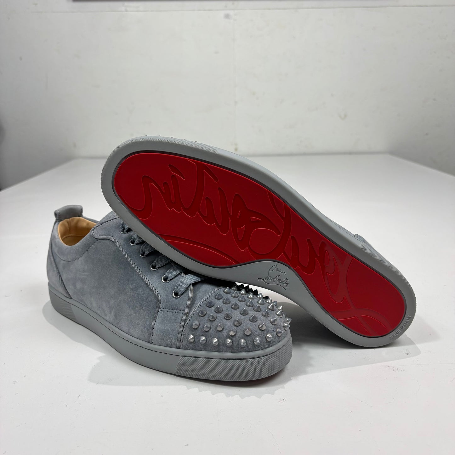 Christian Louboutin Grey Suede Spiked Trainers