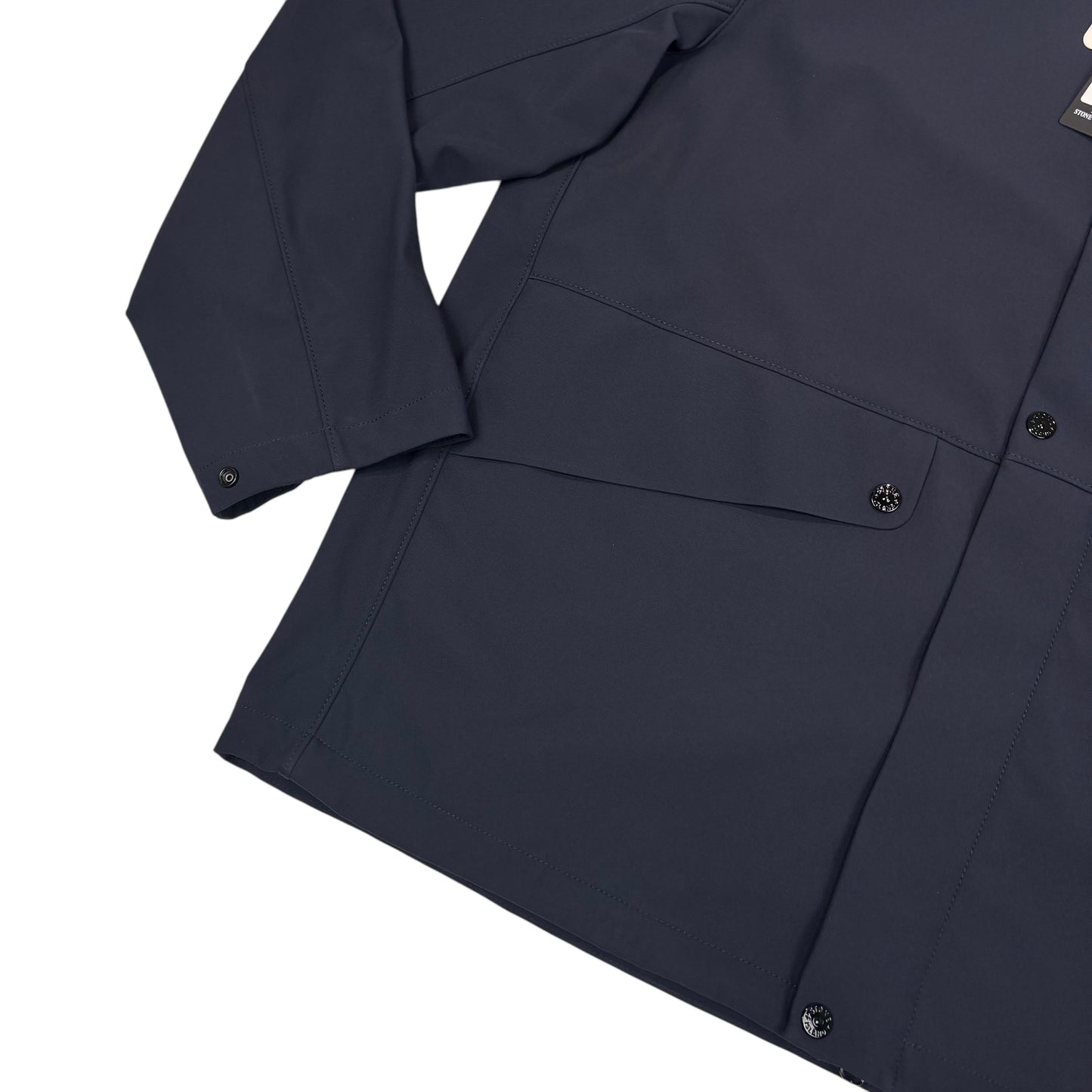 Stone Island Navy Blue Light Soft Shell e.dye Technology in Recycled Polyester with Hidden Hood Jacket
