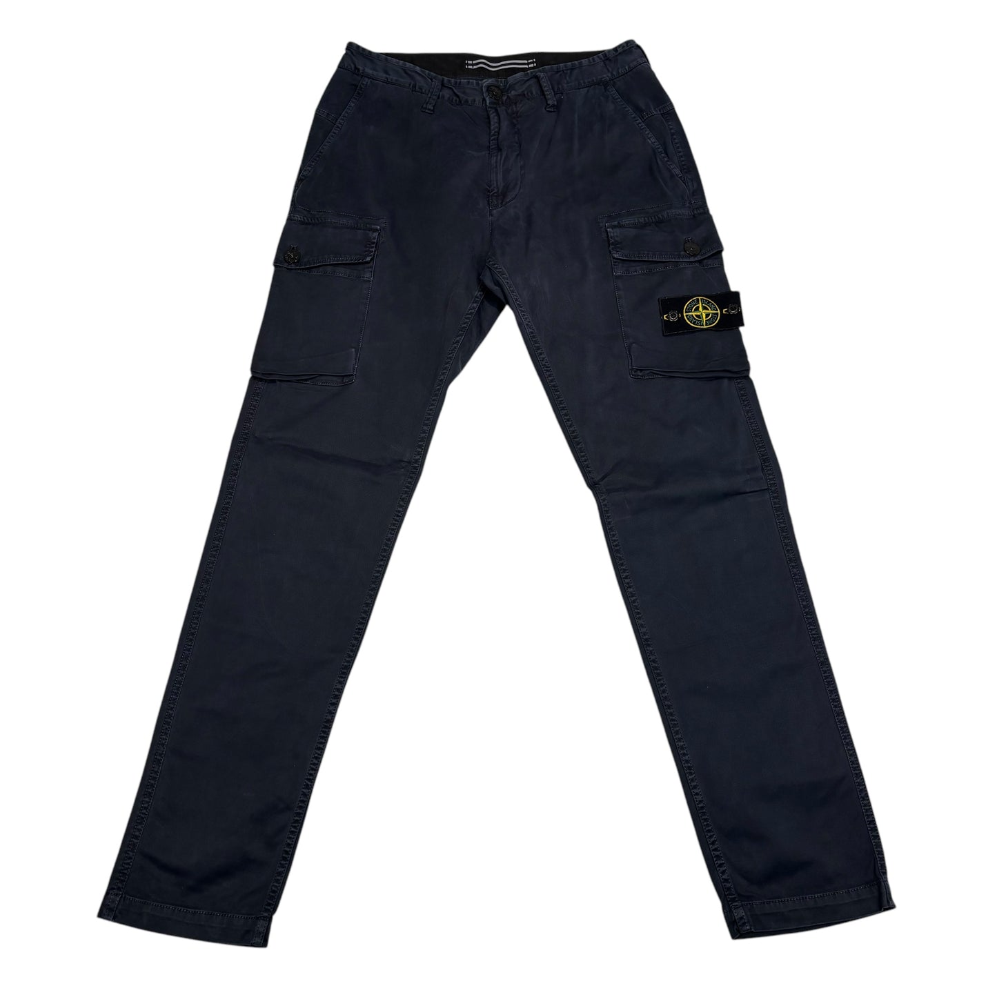 Stone Island Navy Blue Brushed Cotton Button-Pocket Cargo Trousers