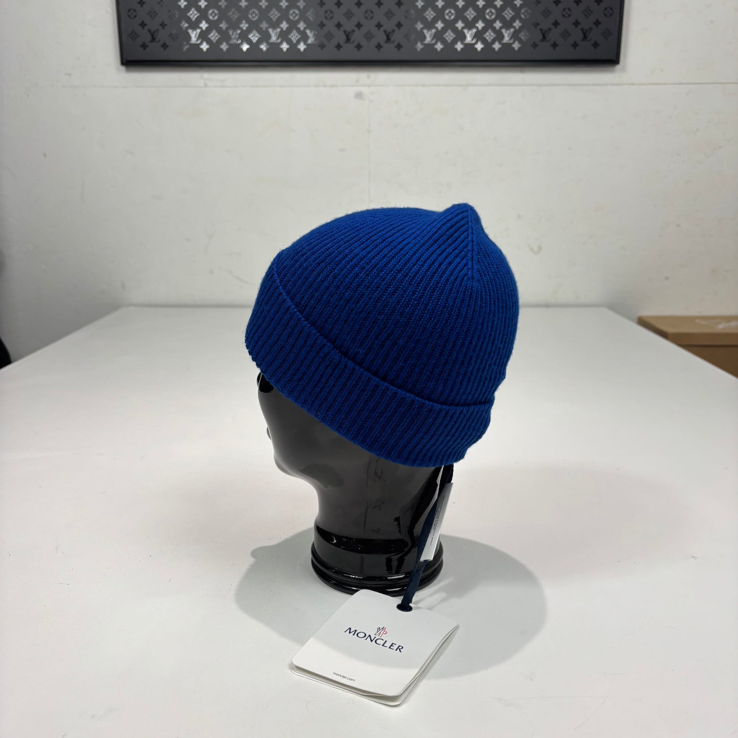 Moncler Blue Cotton Berretto Tricot Classic Patch Beanie