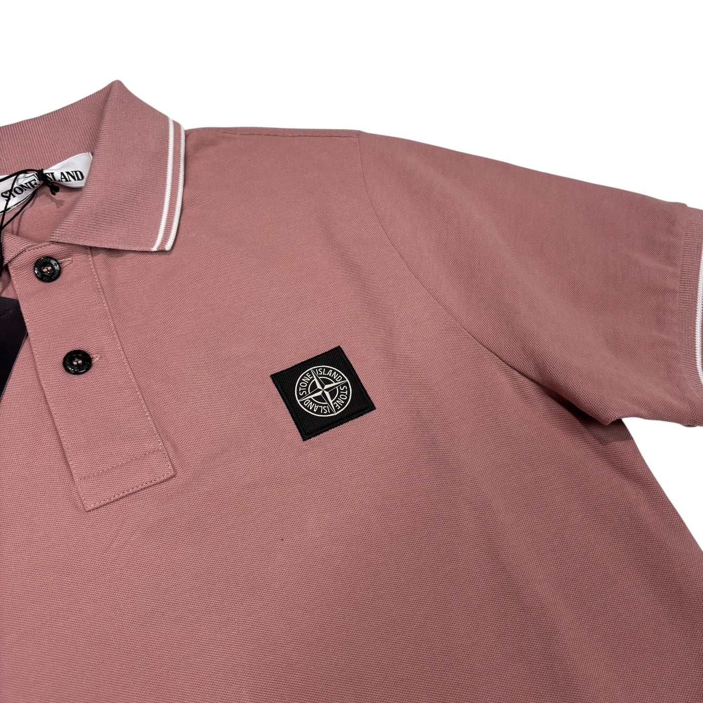 Stone Island Pink with White Stripes Patch Logo Polo Shirt