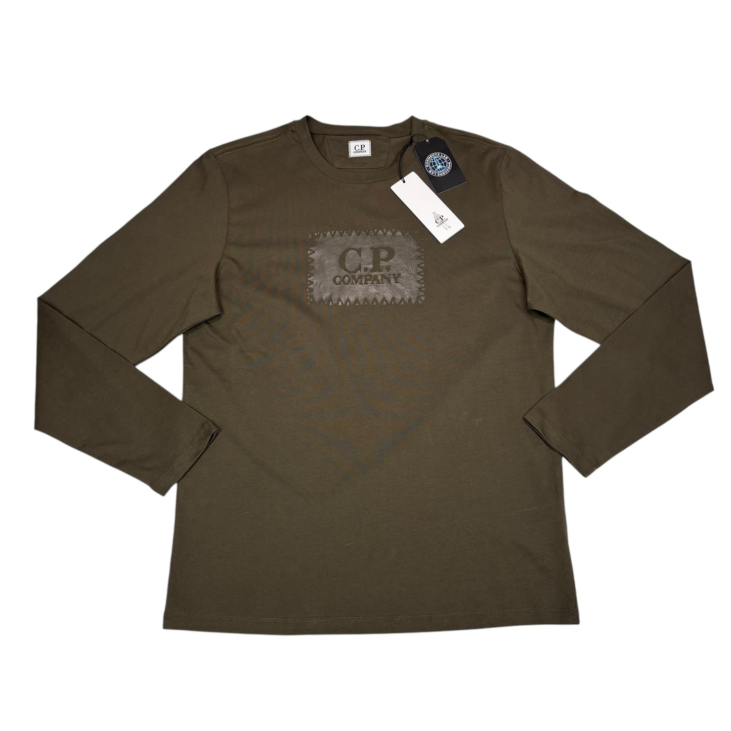 CP Company Duck Green Box Print Spell Out Long Sleeve TShirt