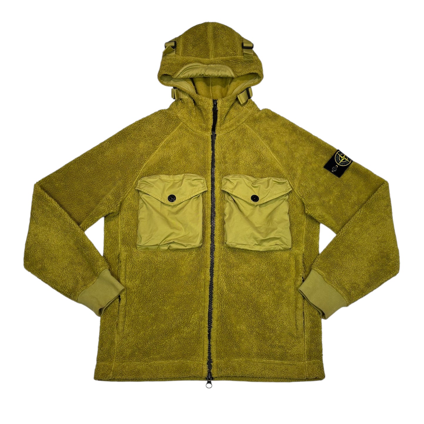 Stone Island Green Fleece Compass Patch Double Pocket Zip Up Hoodie