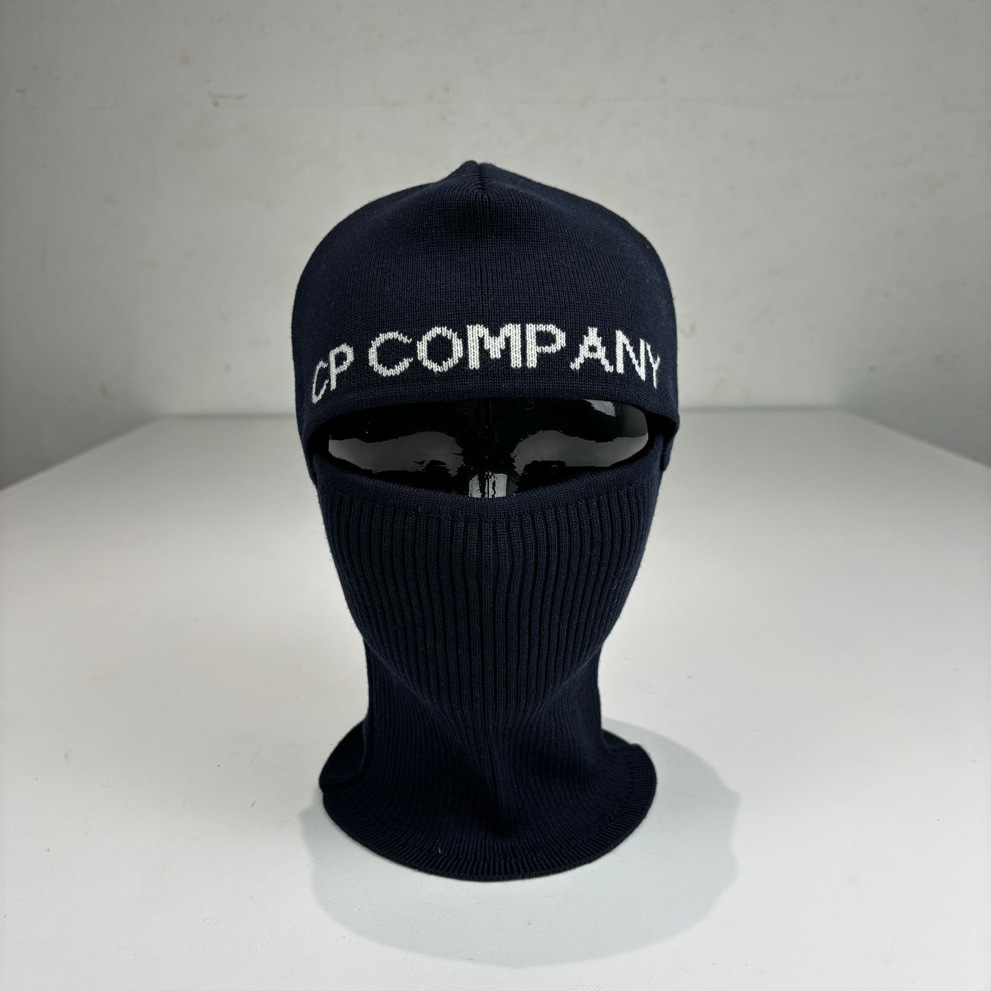 CP Company Navy Blue Knitted Wool Spell-Out Balaclava