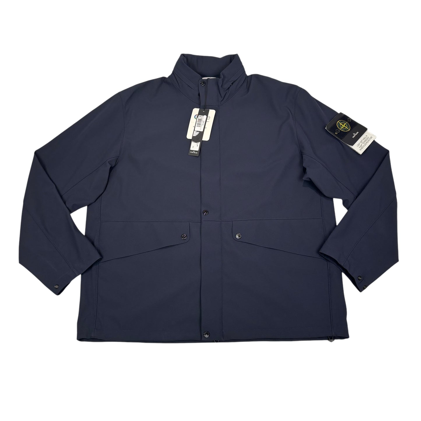 Stone Island Navy Blue Light Soft Shell e.dye Technology in Recycled Polyester with Hidden Hood Jacket