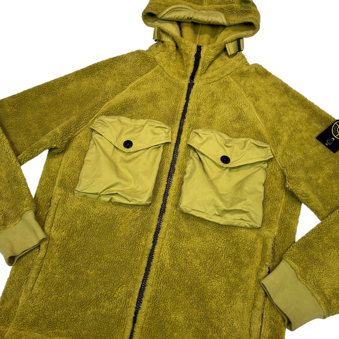 Stone Island Green Fleece Compass Patch Double Pocket Zip Up Hoodie