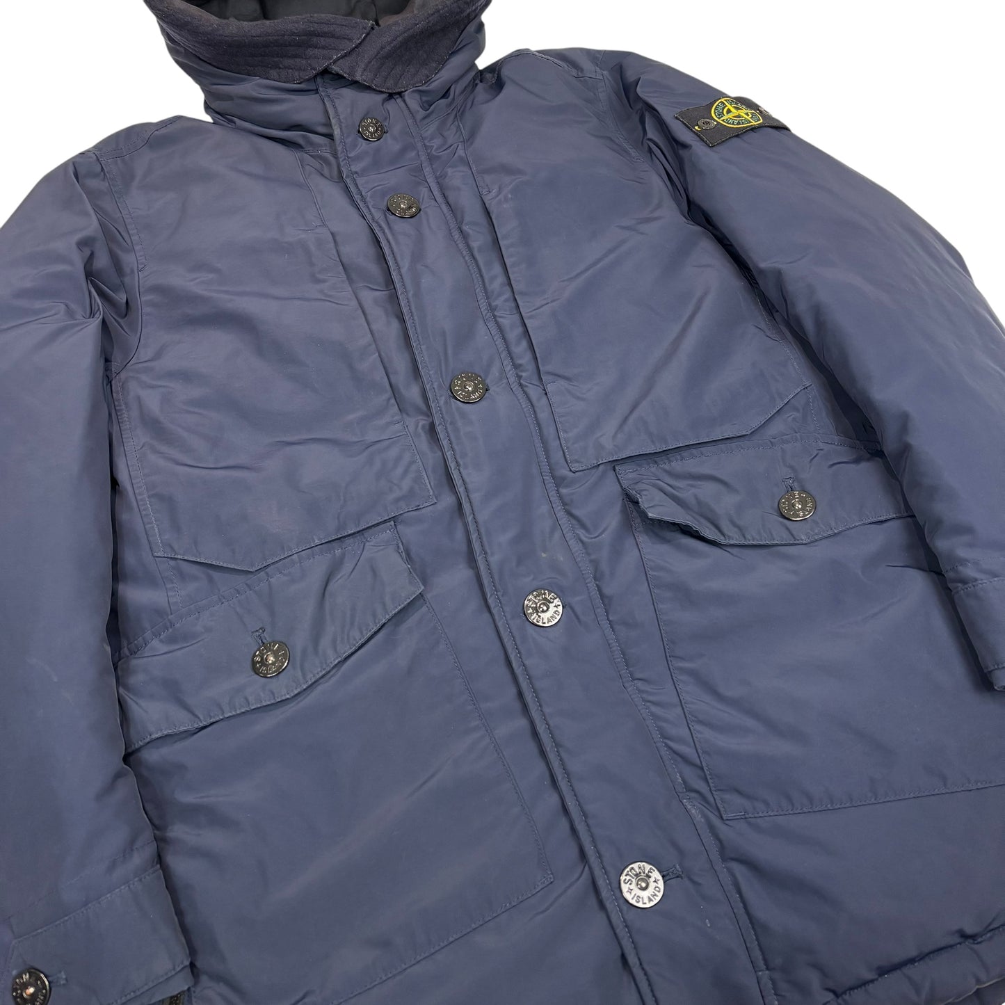 Stone Island Navy Blue Micro Reps Down Long Line Puffer Coat