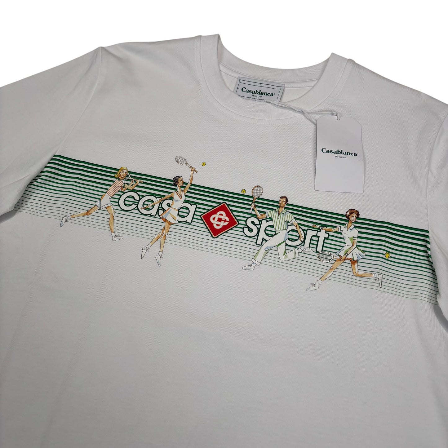 Casa Blanca White Playful Striped Printed Pattern Tshirt