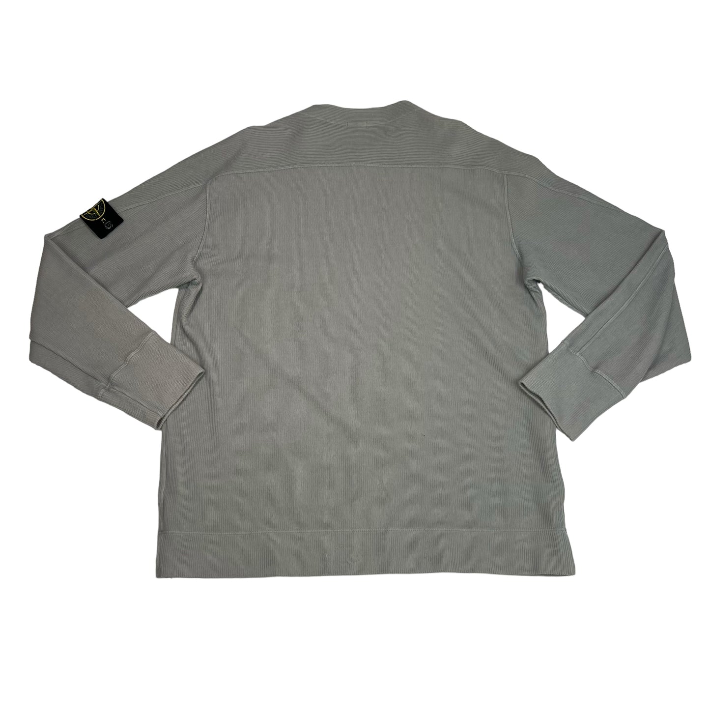 Stone Island Grey Rib Knit Cotton Compass-Patch Crew-Neck Jumper