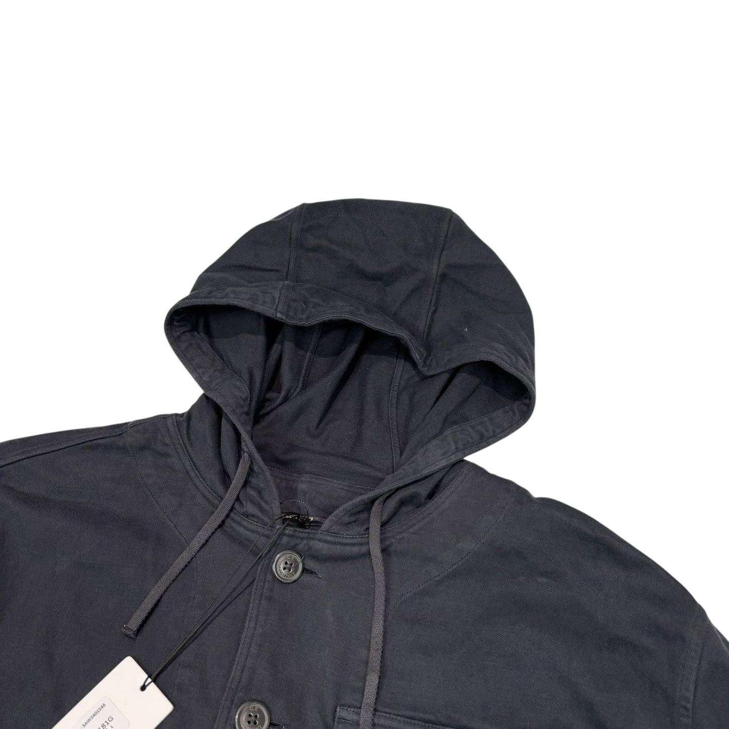 CP Company Navy Blue Spell Out Hooded Button Up Jacket