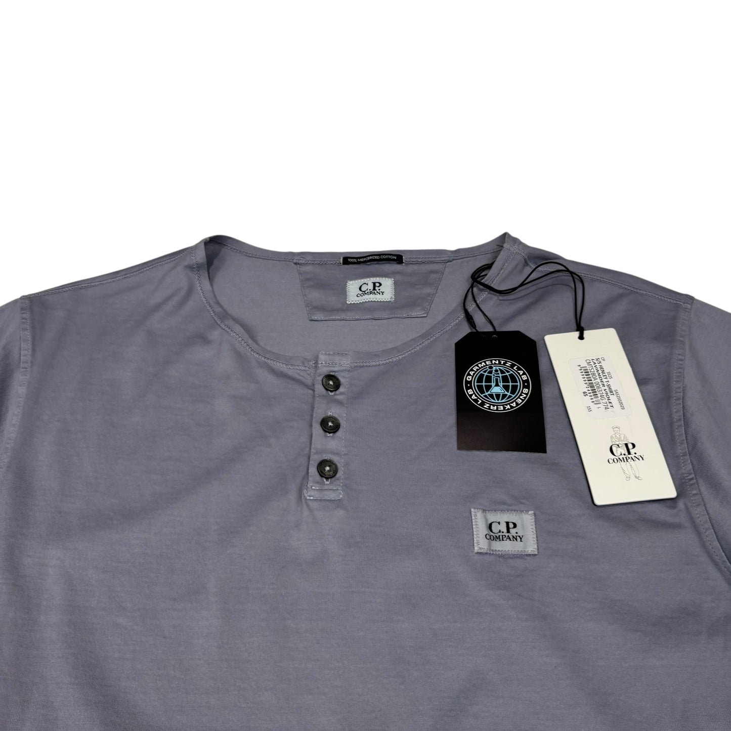 CP Company Blue Button Up Box Logo Short Sleeve T-shirt
