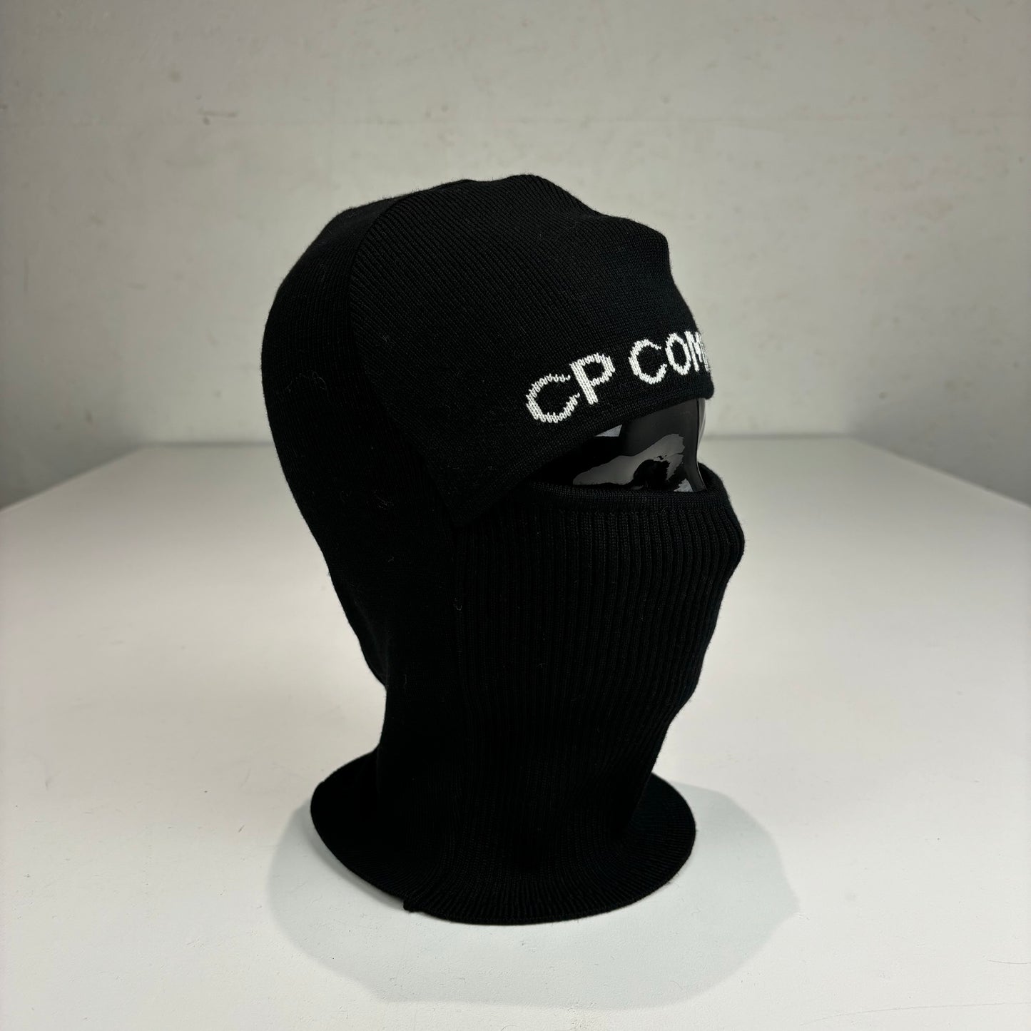 CP Company Black Knitted Cotton Spell-Out Balaclava