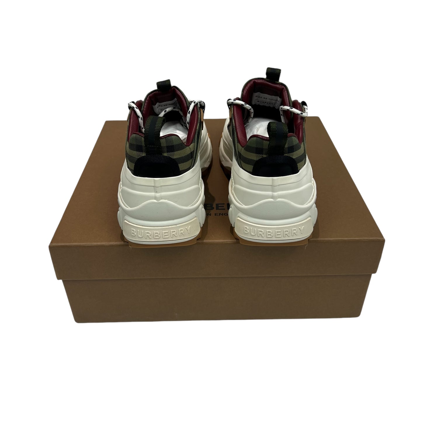 Burberry Military Green Cotton and Leather Arthur Trainers