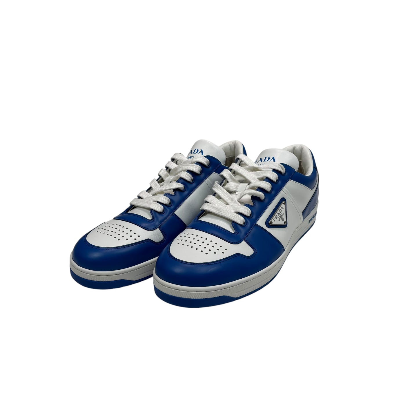 Prada Blue Metal Patch Logo Low Trainers