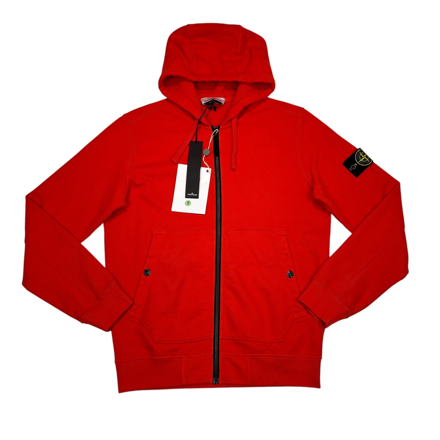 Stone Island Orange Cotton Compass-Patch Zip-Up Hoodie
