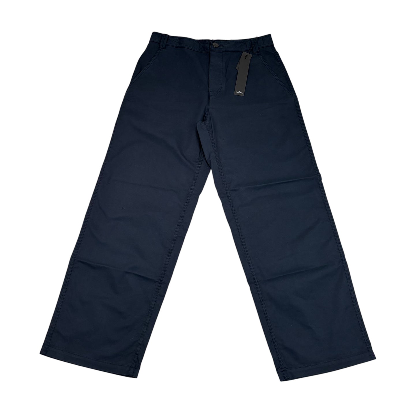 Stone Island Navy Blue Brushed Cotton Type LO-W Patch Logo Trousers