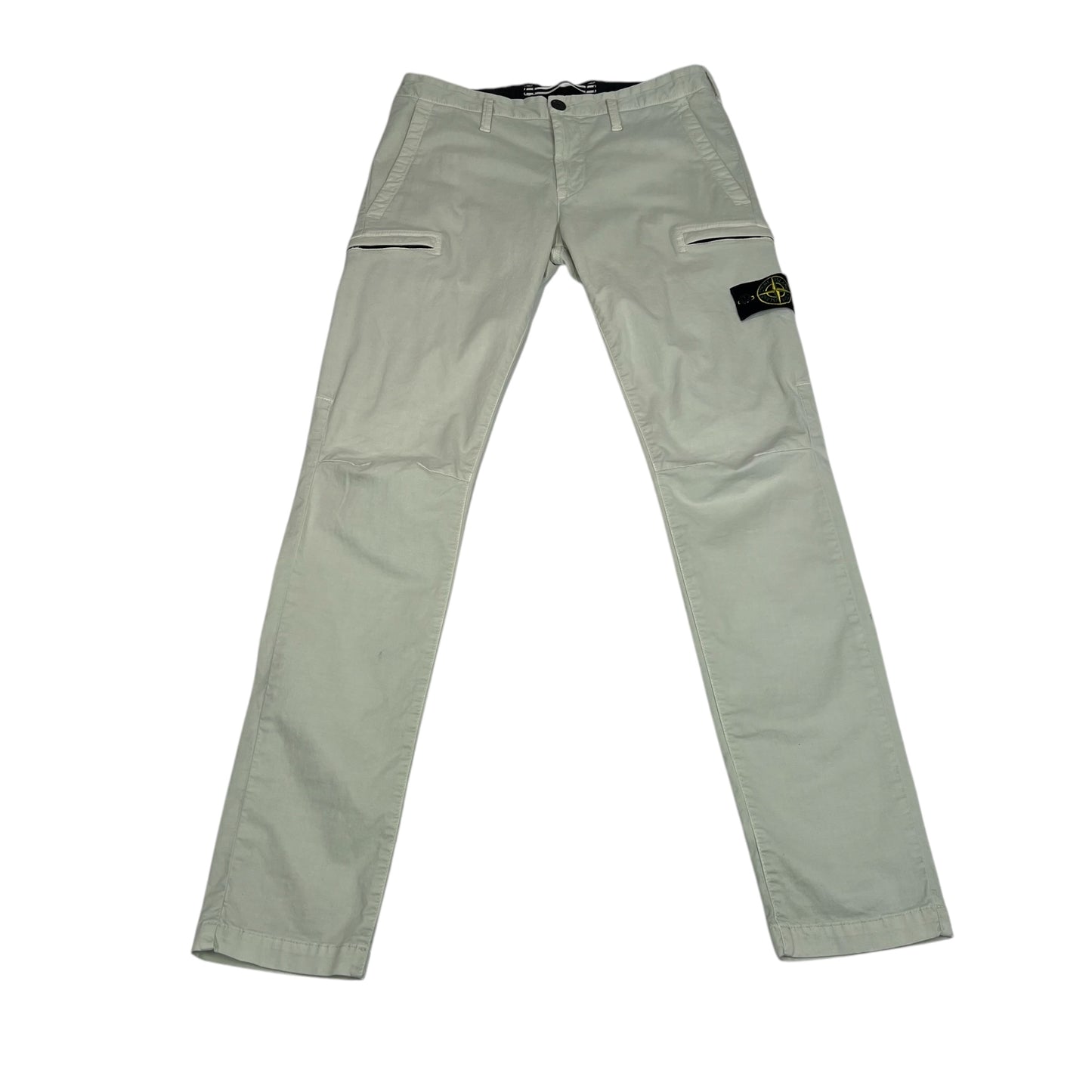 Stone Island White Zip-Pocket Brushed Cotton Cargo Trousers
