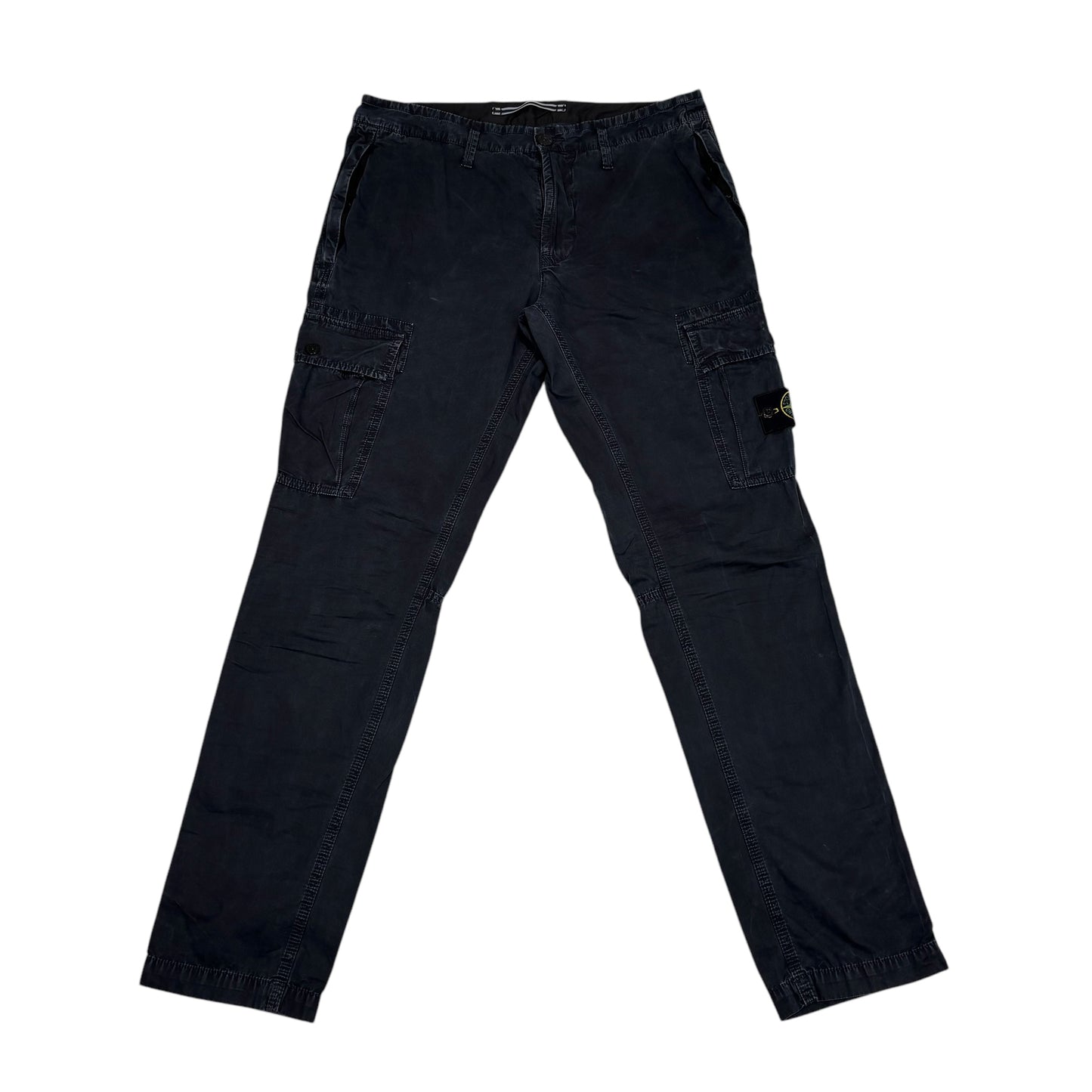Stone Island Navy Blue Zip-Pockets Brushed Cotton Compass Patch Cargo Trousers
