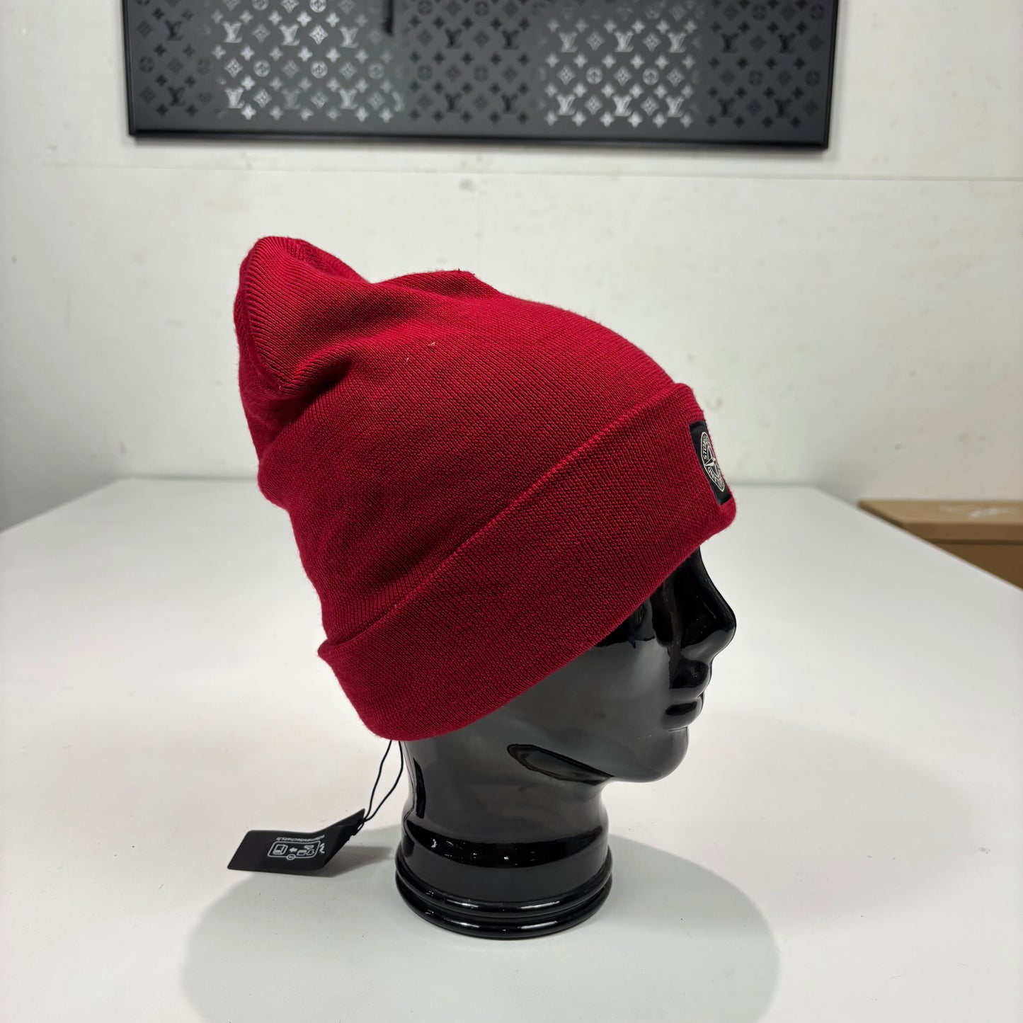 Stone Island Red Patch Logo beanie