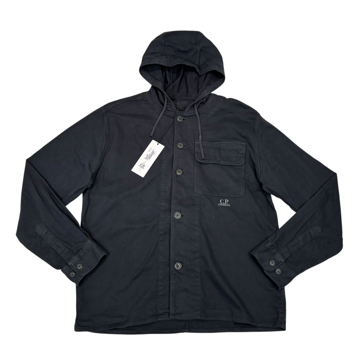 CP Company Navy Blue Spell Out Hooded Button Up Jacket