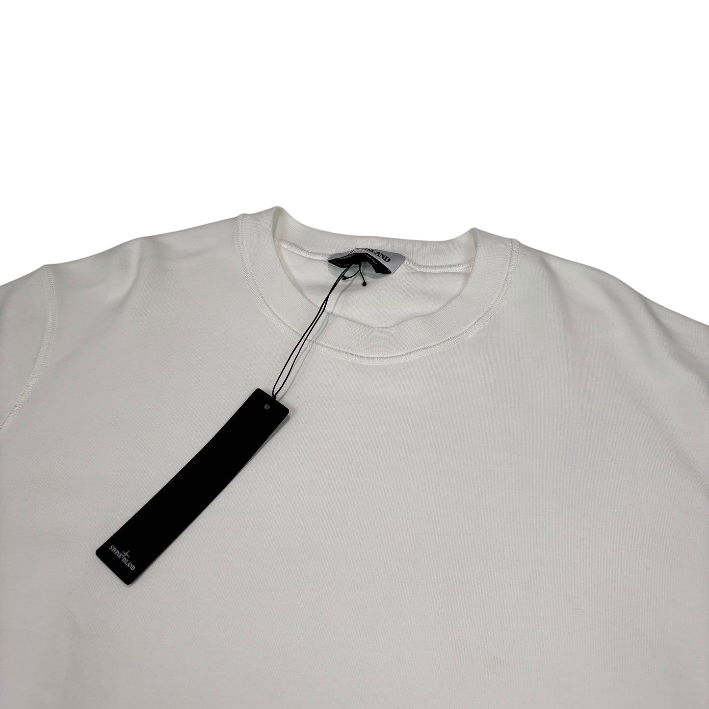 Stone Island White Compass-Patch Crew Neck Jumper
