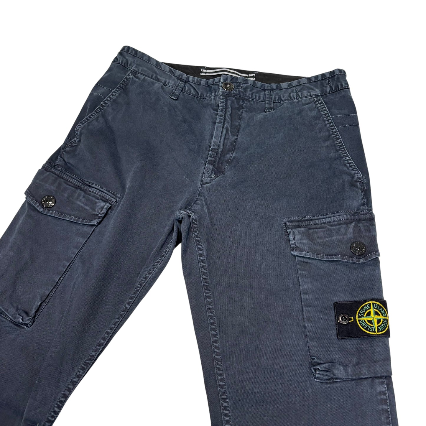 Stone Island Navy Blue Brushed Cotton Compass-Patch Button Pocket Cargo Trousers