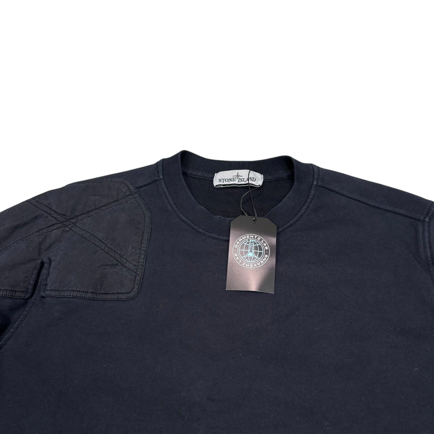 Stone Island Navy Blue Padded Compass-Patch Crewneck Jumper