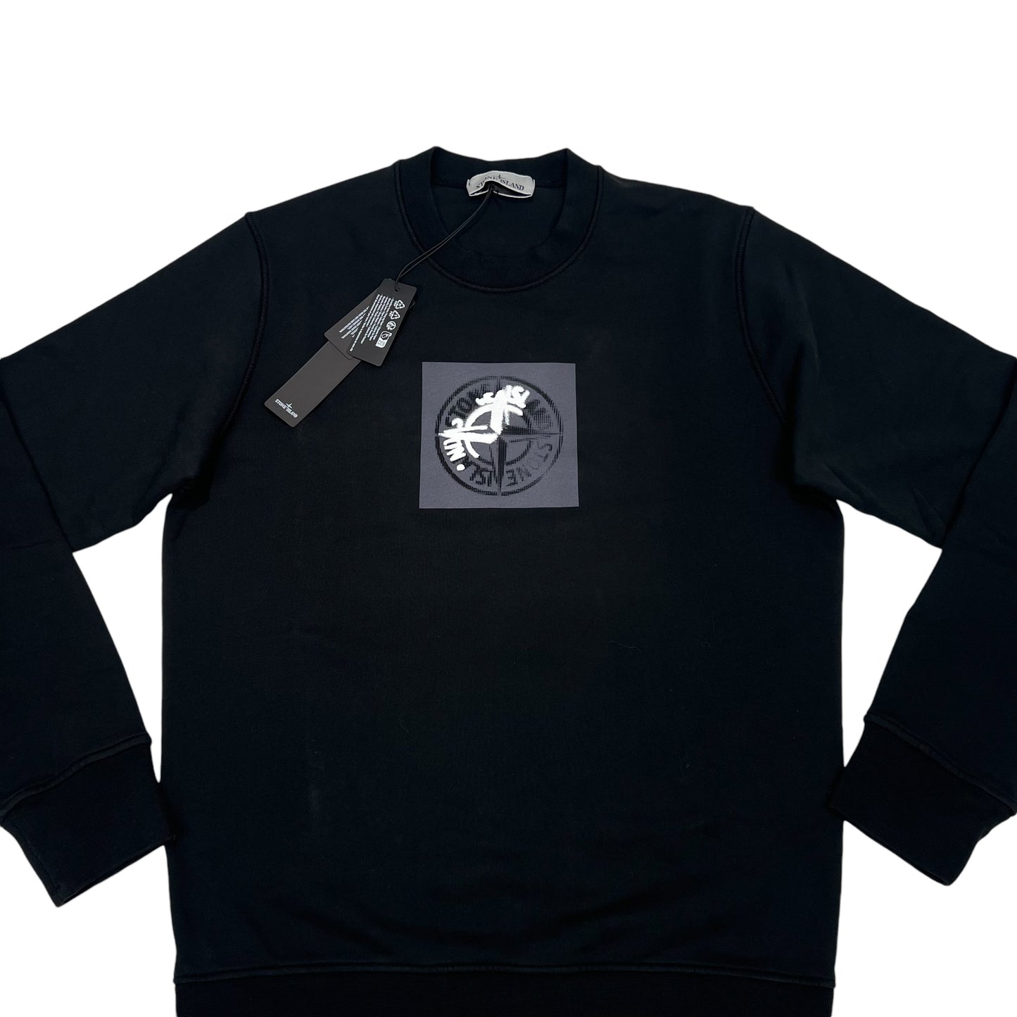 Stone Island Black Institutional One Badge Print Crewneck Jumper