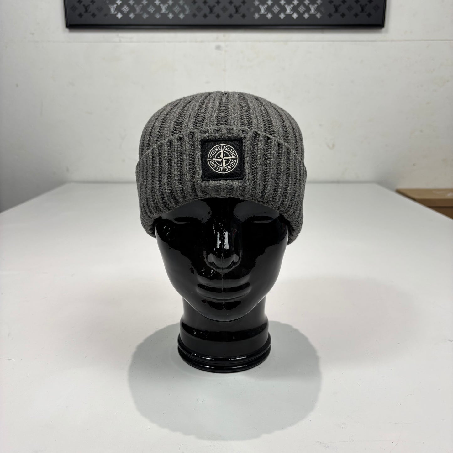 Stone Island Grey Patch Logo Cotton Beanie