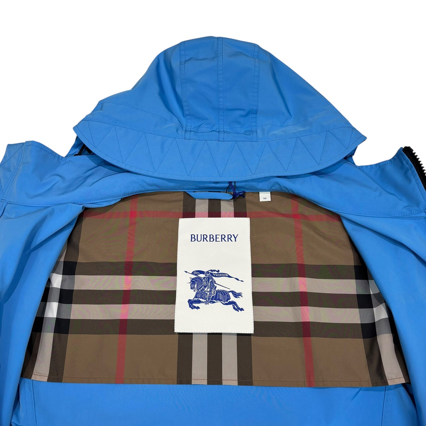 Burberry Blue with Red Printed Spell-Out Logo Jacket
