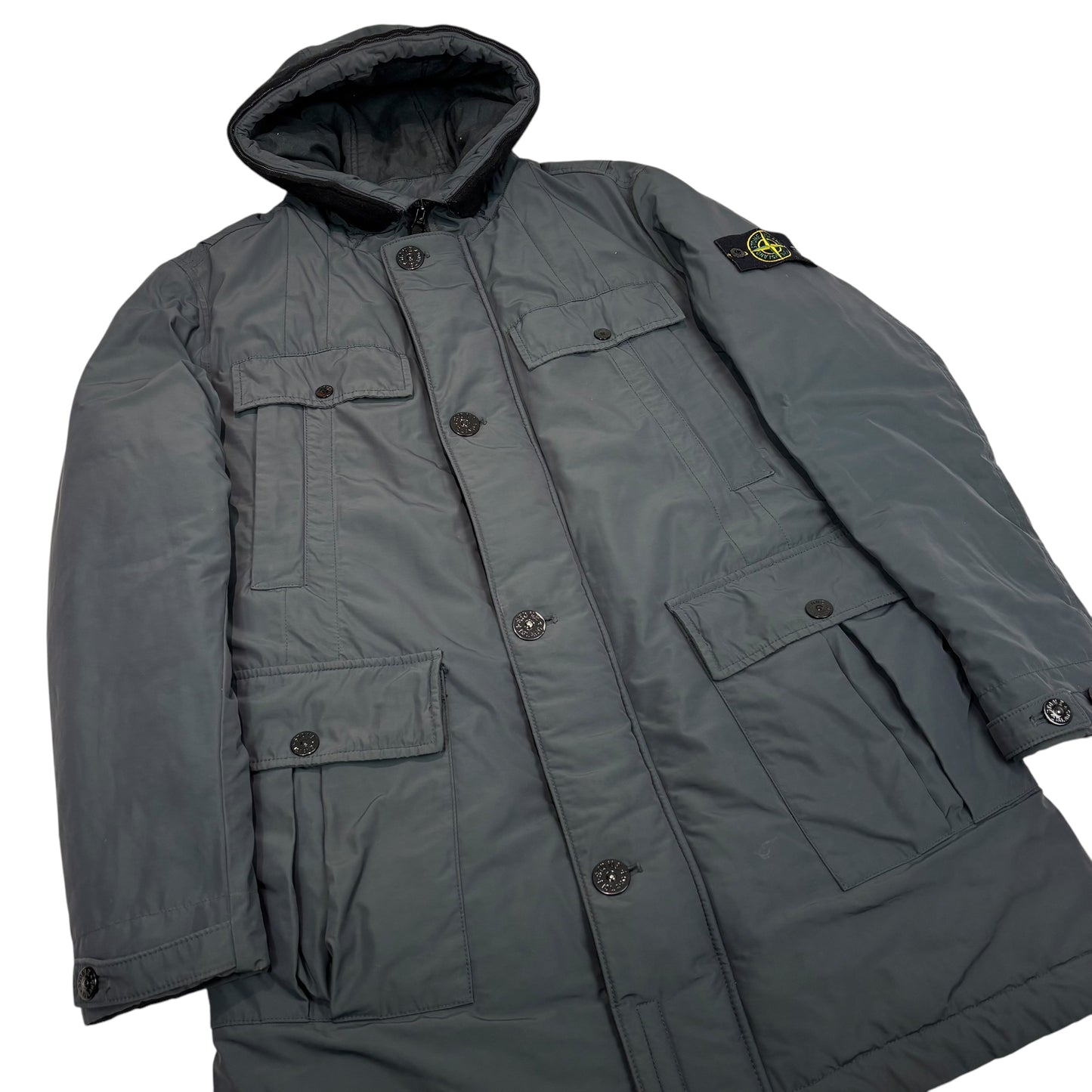 Stone Island Stone Grey Micro Reps with Primaloft Insulation Technology Hood Spell Put Jacket