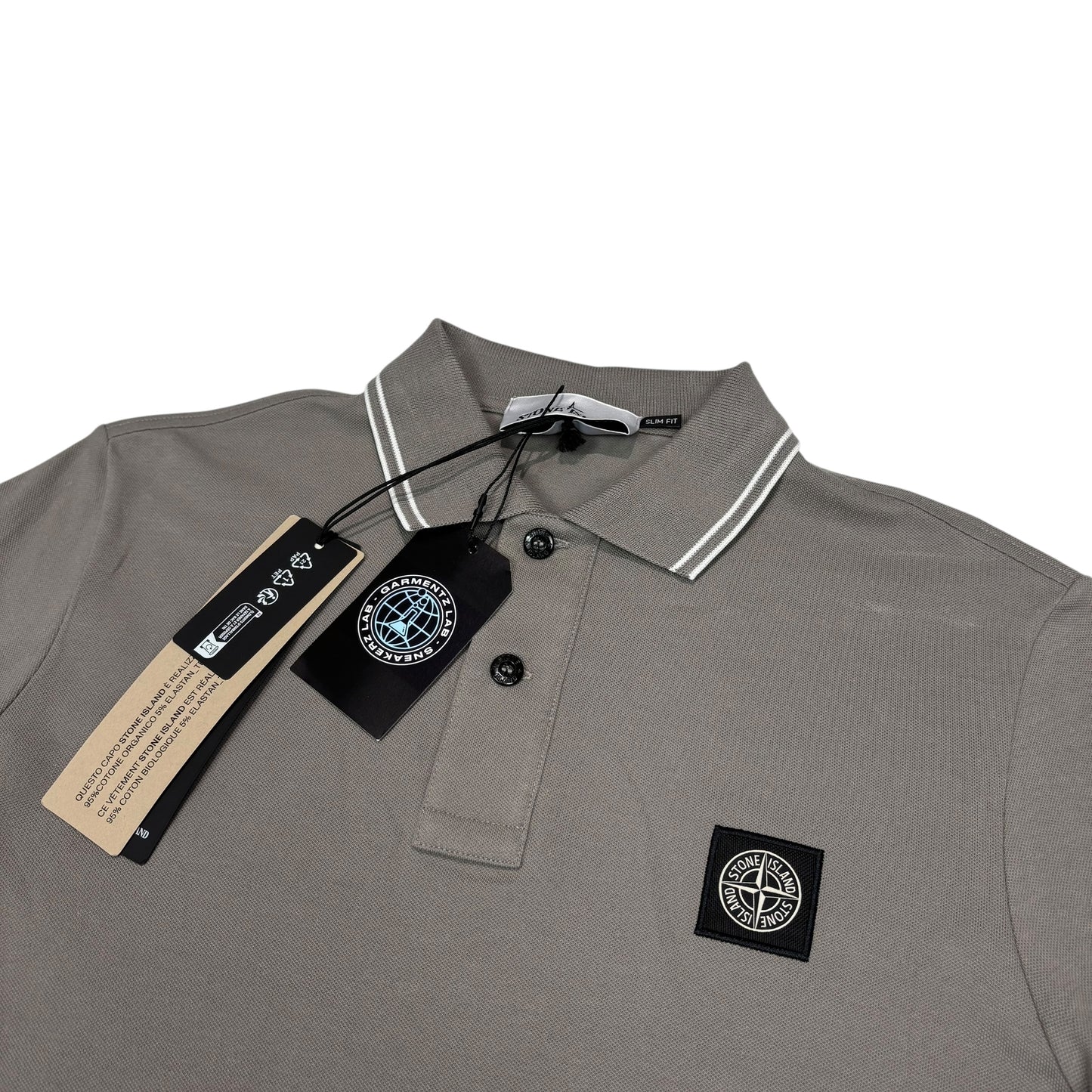 Stone Island Taupe Brown with White Stripes Patch Logo Polo Shirt