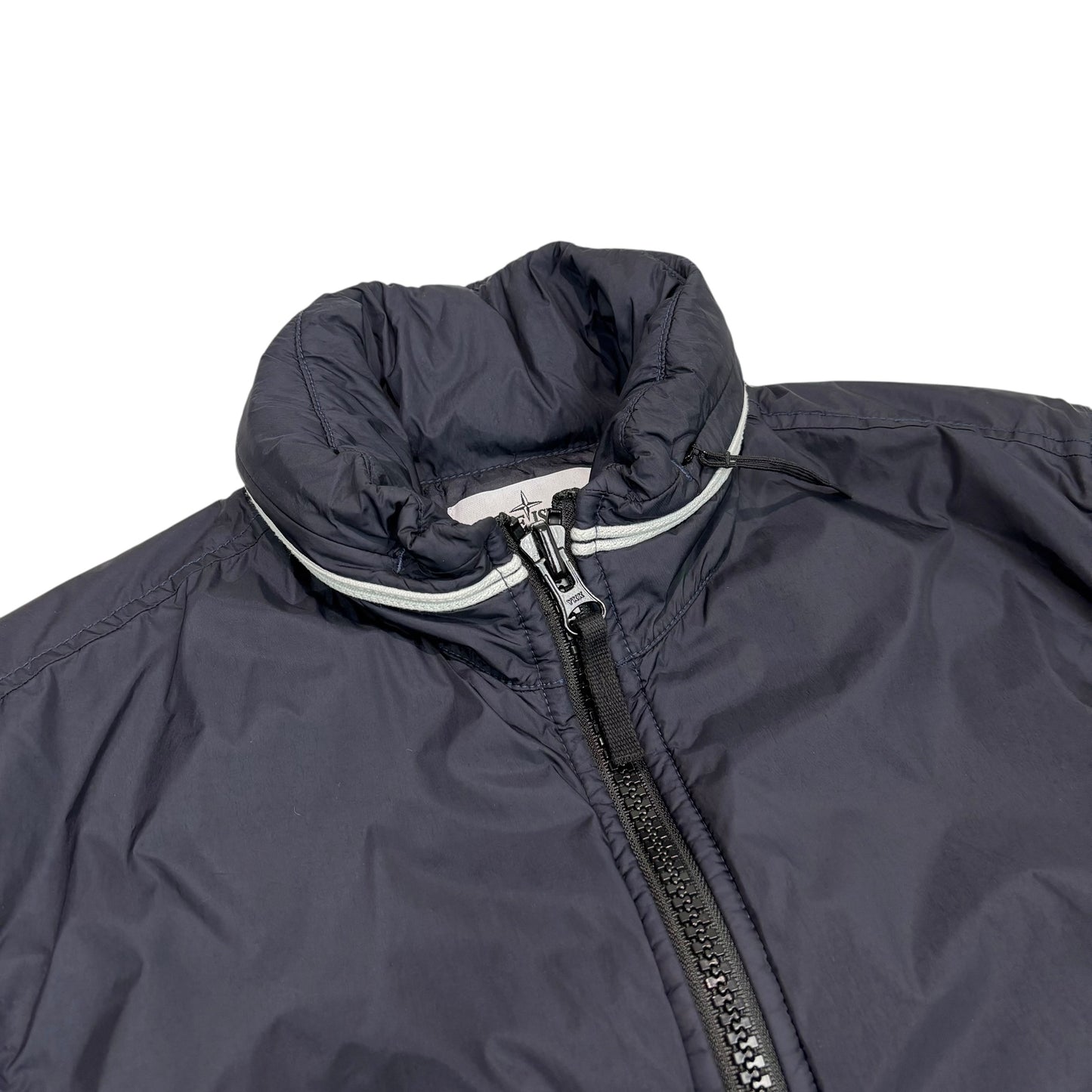 Stone Island Navy Blue Garment Dyed Crinkle Reps NY with Primaloft-TC and Hide-able Hood Jacket