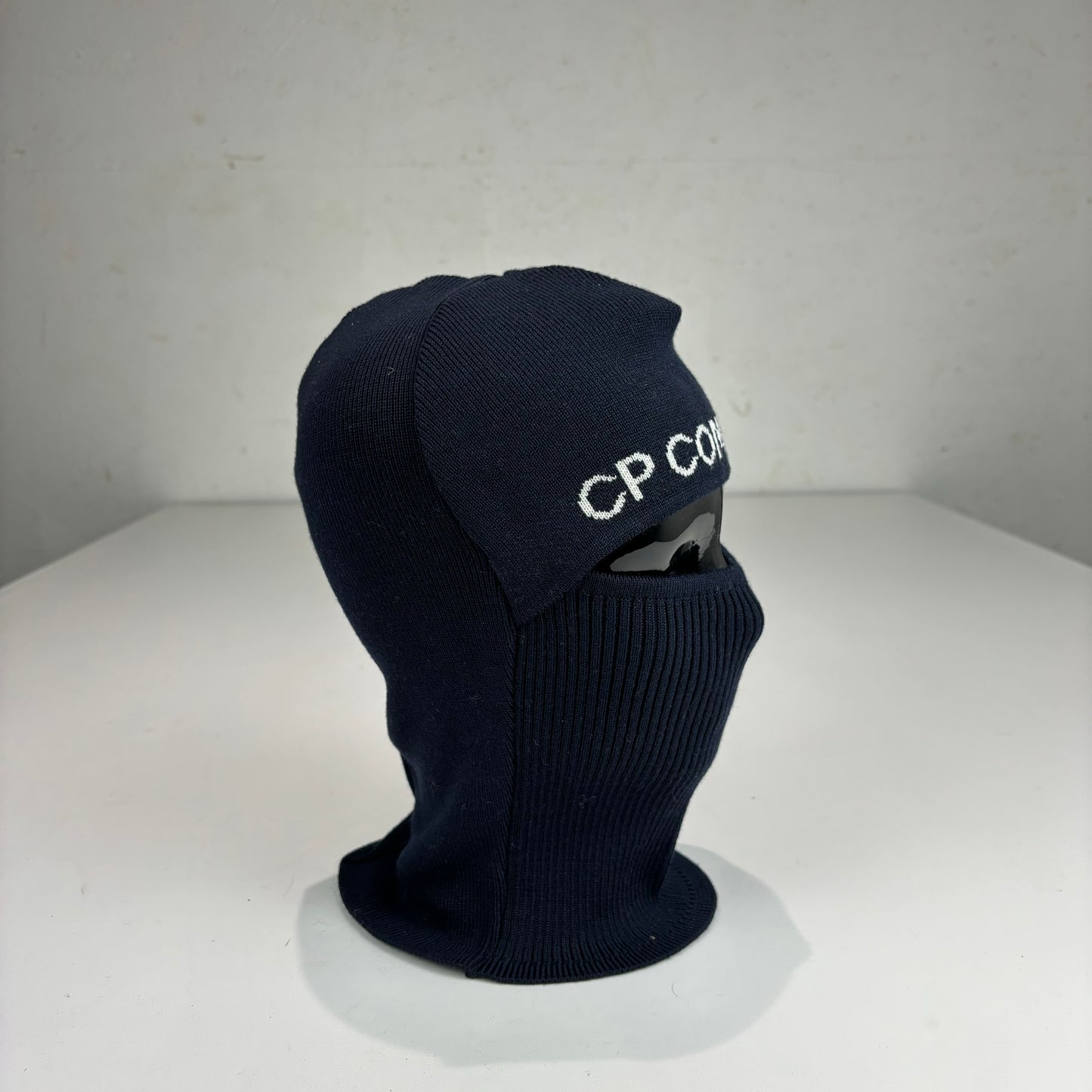 CP Company Navy Blue Knitted Wool Spell-Out Balaclava