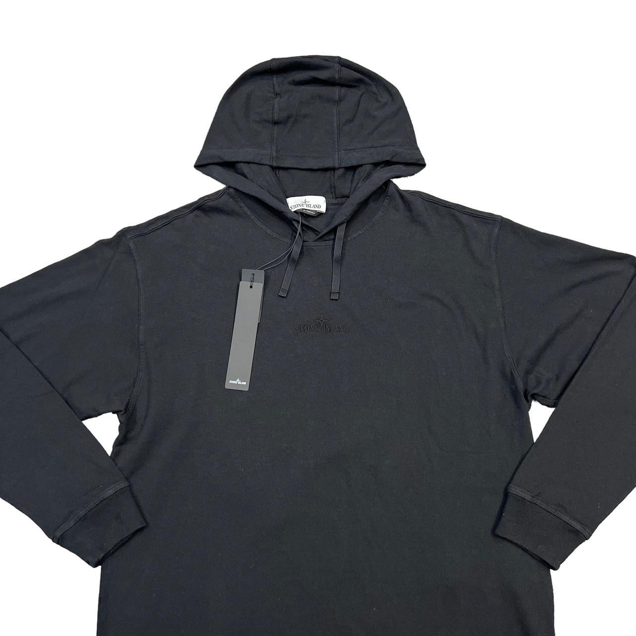 Stone Island Black Lightweight Front Spell Out Lightweight Hoody