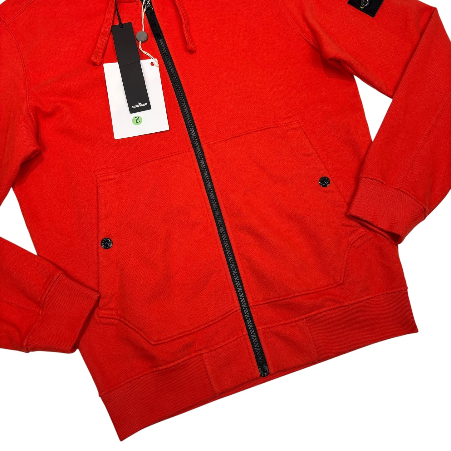 Stone Island Orange Cotton Compass-Patch Zip-Up Hoodie