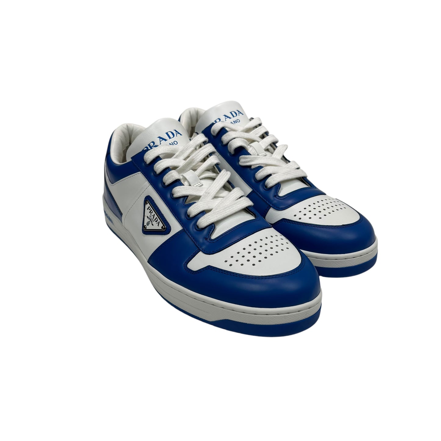 Prada Blue Metal Patch Logo Low Trainers