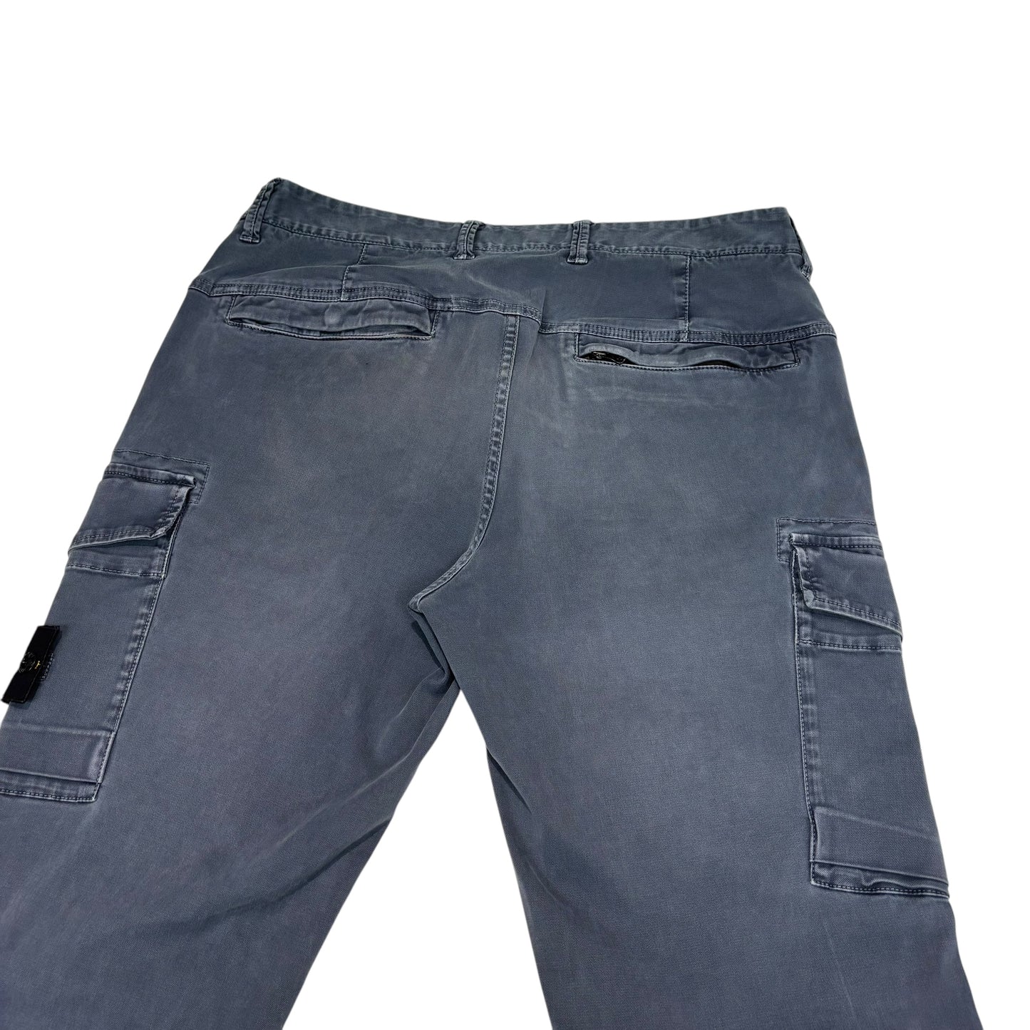 Stone Island Blue Brushed Cotton Button-Pocket Cargo Trousers