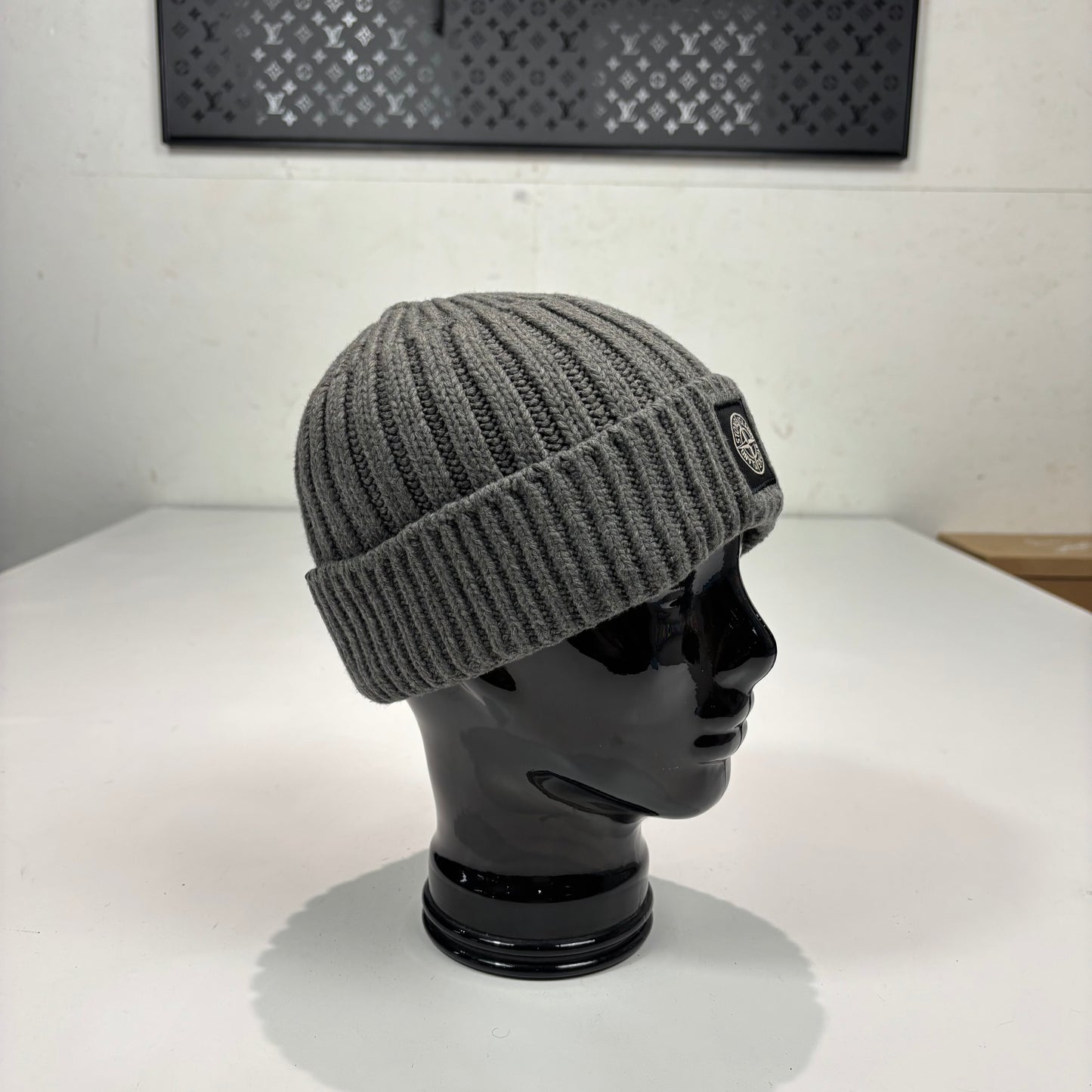 Stone Island Grey Patch Logo Cotton Beanie
