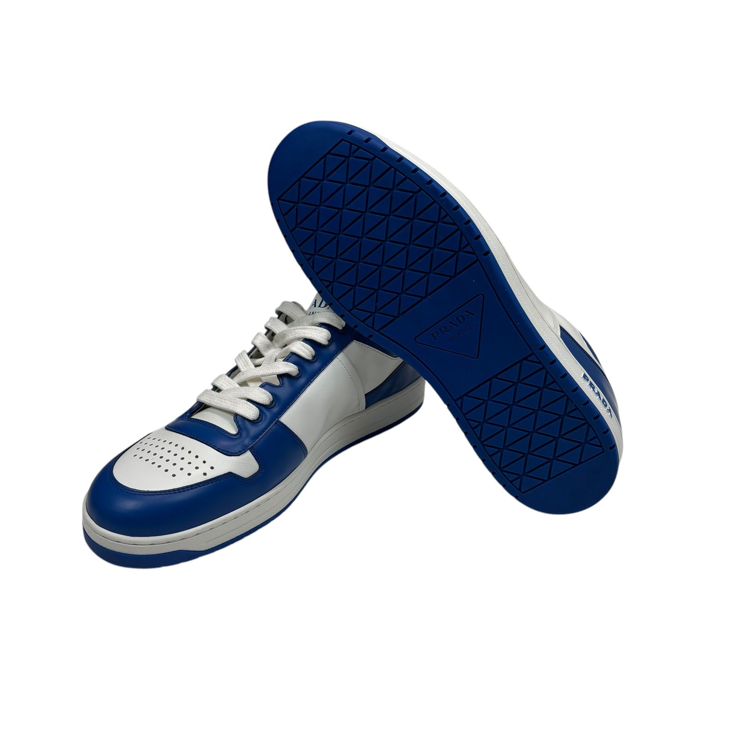 Prada Blue Metal Patch Logo Low Trainers