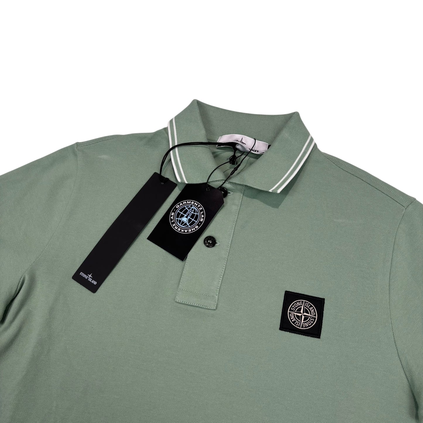 Stone Island Sage Green with White Stripe Patch Logo Polo shirt
