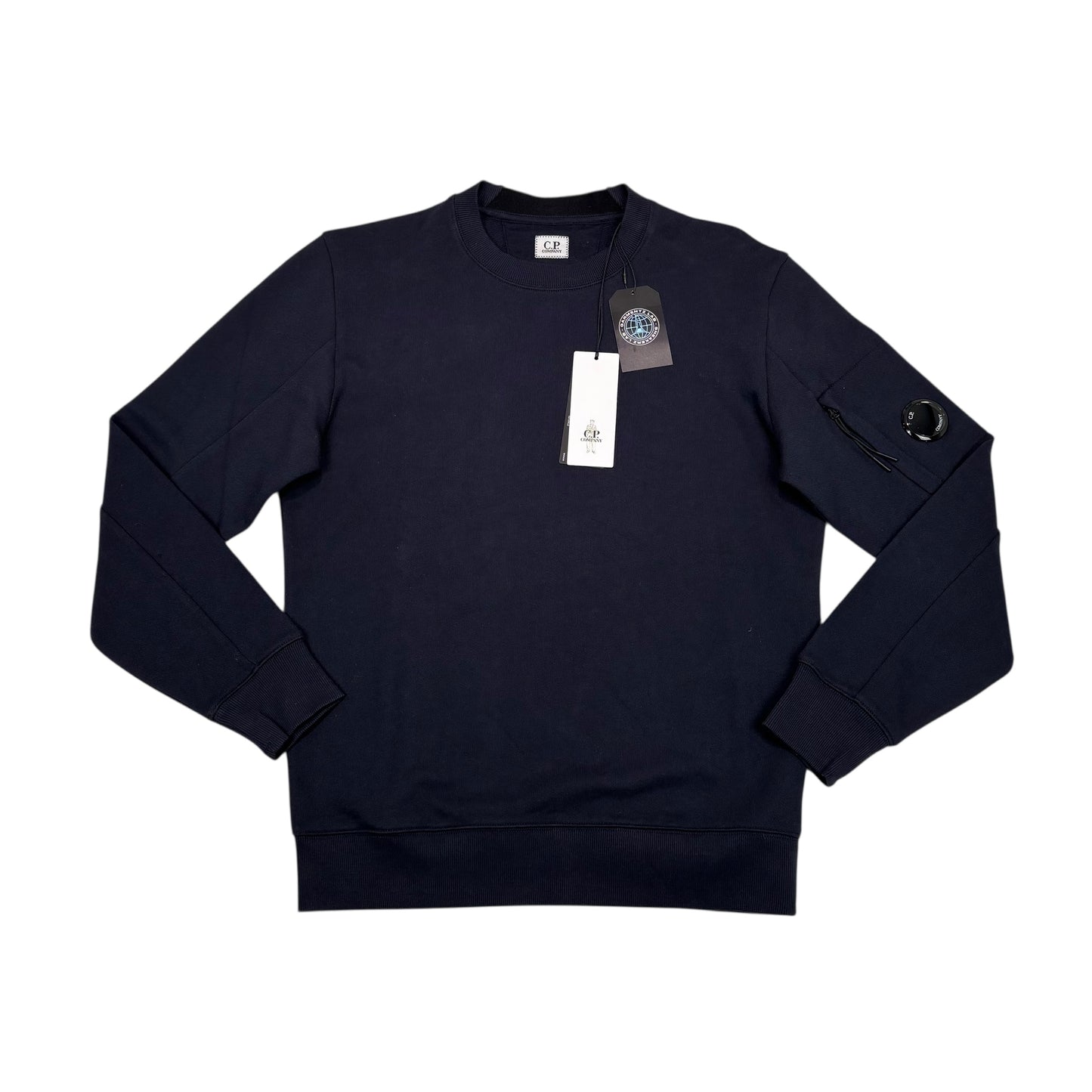 Cp Company Navy Blue Diagonal Fleece Single Goggle Crewneck Jumper