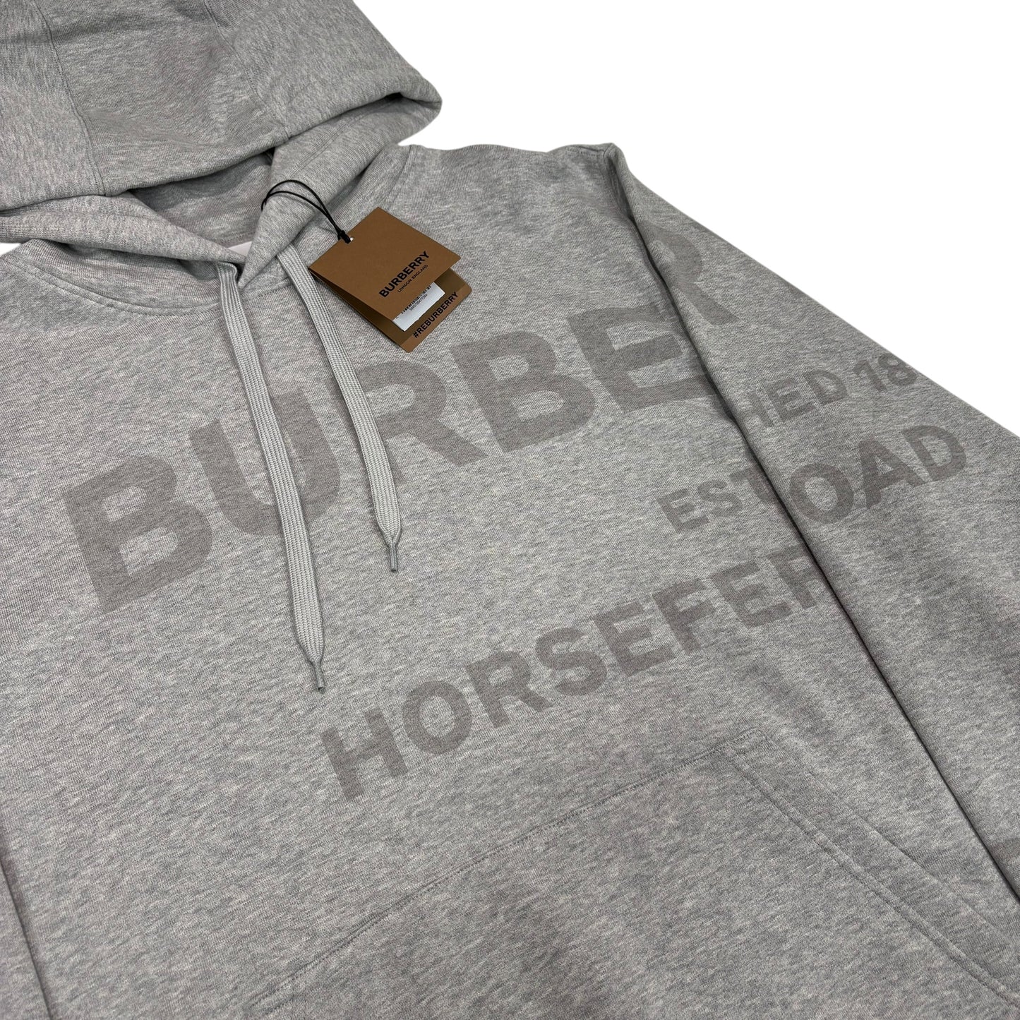 Burberry Grey Spell Out Logo Cotton Pullover Hoodie