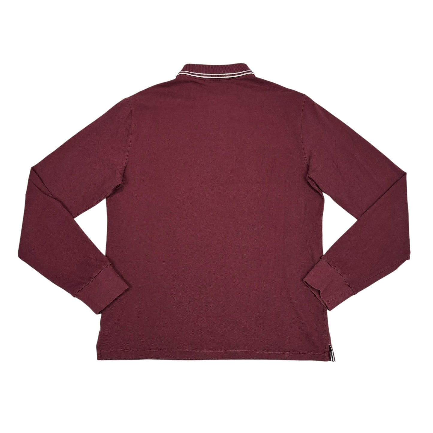 Stone Island Burgundy Long Sleeved Striped Box Logo Polo Shirt