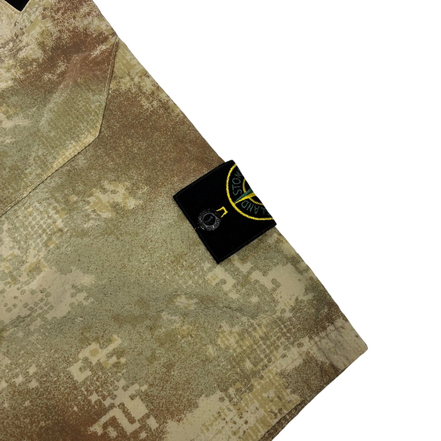 Stone Island Tan Dissolving Grid Camo Compass-Patch Shorts